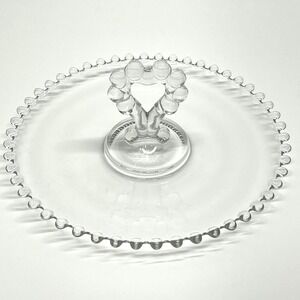Imperial Glass Candlewick Heart Handled Serving Tray Beaded Edge 8 1/4"  Vintage
